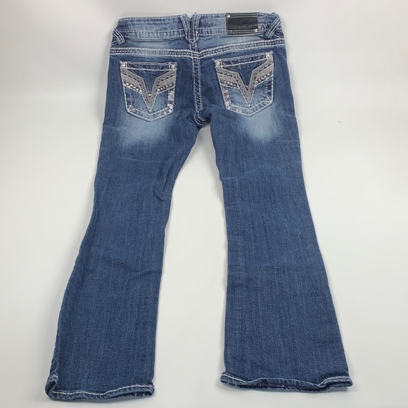 Vigoss The Chelsea Slim Bootcut Jeans Size 7/8 White stitching & Studs Stretch - Picture 1 of 15